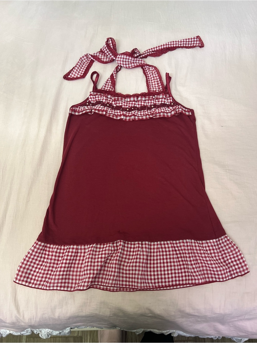 Axes Femme J Fashion Lolita Red Gingham Trim Halter-Style Camisole